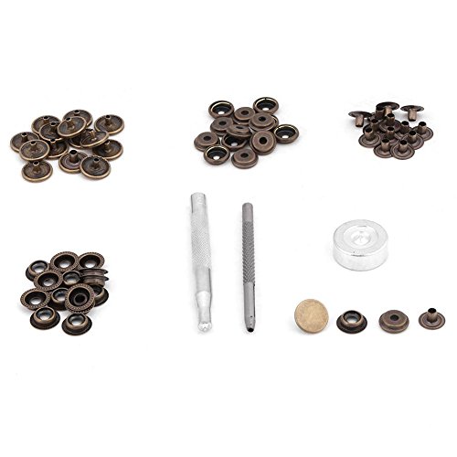 Akozon 15 Sätze 15mm Metalldruckknopf Druckknopfverschluss Mit Werkzeuge für Leder Handwerk Kleidung Jacke Taschen Reparatur(Bronze) von Akozon