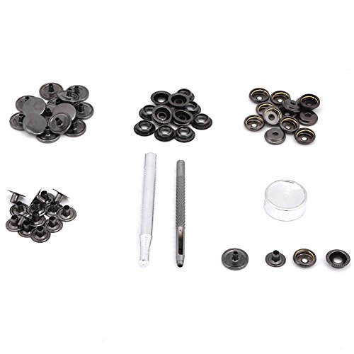 Akozon 15 Sätze 15mm Metalldruckknopf Druckknopfverschluss Mit Werkzeuge für Leder Handwerk Kleidung Jacke Taschen Reparatur(Schwarz) von Akozon