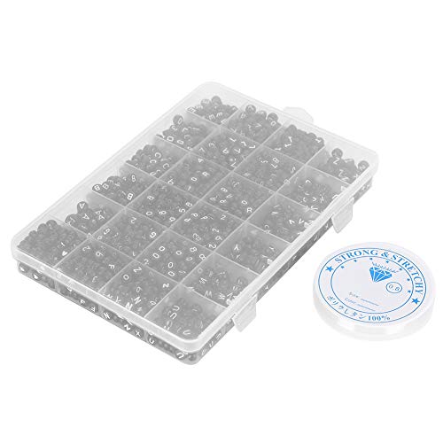Akozon 1850pcs Acrylrunde Buchstaben und Zahlenperlen für DIY -Schmuck, Edel Ducational Crafts White auf Schwarz, 4 X 7 Mm von Akozon