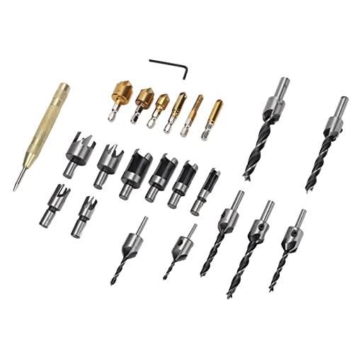 Akozon 23 Stück Holzbearbeitungskamm -Werkzeug -Kit: Countersink Bohrer und Steckerschneider Zum Präzisionsbohren und Schneiden Akozon 23 Stück Holzbearbeitungskamm -Werkzeug -Kit: Countersink Bohrer und Steckerschneider Zum Präzisionsbohren und Schneiden von Akozon