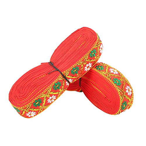 Akozon 2pcs Elegant Gestickte Spitzenbänder 7m Länge, 2,5 Cm Breite für Hochzeitsdekoration, Kleiderherstellung, Handwerksprojekte und Geschenkverpackung (Rot) von Akozon