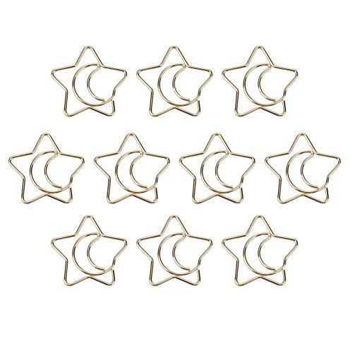Akozon Büroklammer 10 Stücke Kunststoff Beschichtet Galvanik Stern Mond Büroklammern Lustige Lesezeichen Markierung Clips Gold von Akozon