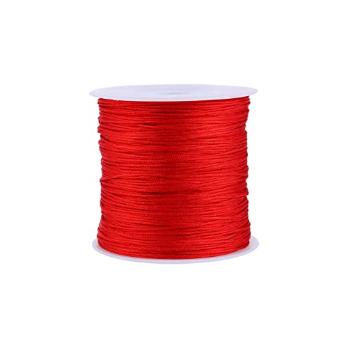 Akozon Cordon Fil de Nylon, 100M x 0.8mm Chinese Knot Cord Rattail Macrame Noeud Chinois Rouge Tressé pour DIY Artisanat Fabrication Bijoux Bracelet Femme Shamballa Thread String Red von Akozon