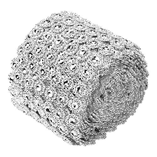 Akozon Diamond Ribbon Roll 5 Yard/Rolle 6 Reihen Silber Kunststoff Diamond Mesh Wrap Roll Strass Ribbon Dekoration von Akozon