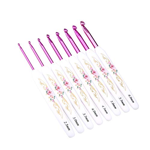Akozon Häkelnadeln 8 STÜCKE Aluminium Häkelnadeln Set Stricknadeln Mit Weichen Blumendruck Kunststoffgriff(Rauer Griff) von Akozon