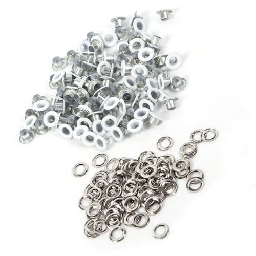 Akozon Metall Ösen Loc4 Farben 100 Sets 4mm Runde Metall Ösen Scrapbooking Karte Loch Leder Handwerk Kleidungsstück Zubehör für Lederhandwerk und Scrapbooking Dekoration zu dekorieren(Silber) von Akozon