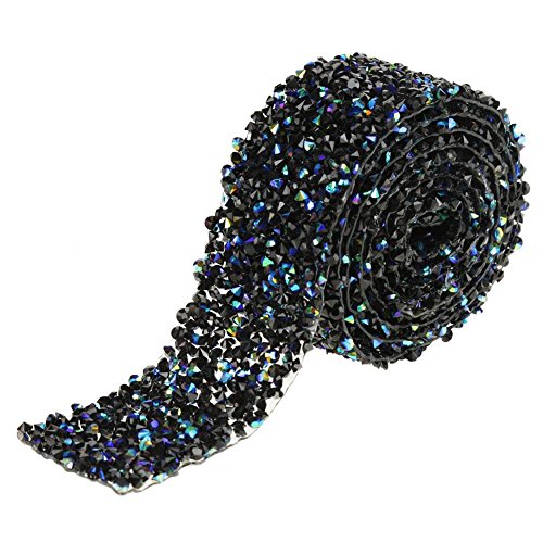 Akozon Strass Band, 3 91 cm Diamant Mesh Wrap Rolle Sparkle Kristall für DIY Handwerk Hochzeit Dekoration Party Supplie Schmuck Handwerk Tasche Nähen (Schwarz + blaue AB-Farbe) von Akozon