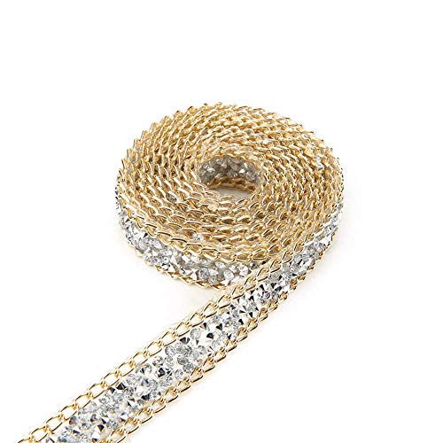 Gold Diamantband, Akozon 5 Yard 15 mm Gold Edge Silver Diamond Wrap Roll Strass Band Dekoration Hochzeitstorte von Akozon