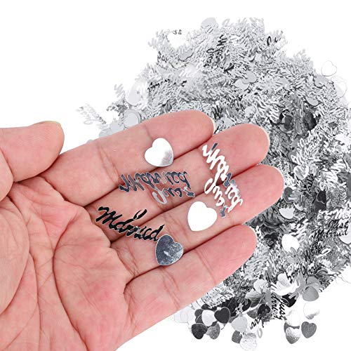 Just Married Konfetti, Hochzeit, Valentinstag, Dekoration, Streusel, Pailletten, 100 G, Gold (SILVER) von Akozon