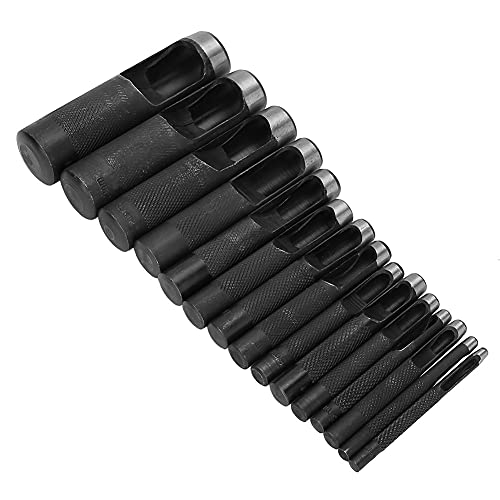 Leder -Loch -Stanzwerkzeuge Ergonomischer Stahlhandschläge für, Multifunktionales Accessoire für den Heimgebrauch (15 Stück (3-25 mm)) von Akozon