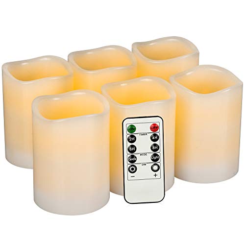 Aku Tonpa Flammenlose Kerzen, batteriebetriebene Stumpenkerze aus echtem Wachs, elektrisches LED-Kerzen-Set mit Fernbedienung, 24 Stunden Timer, 6 Stück von Aku Tonpa
