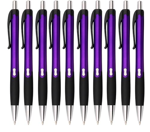 Akyandoo Kugelschreiber 10 Stück Premium Kulli Druckkugelschreiber für einfaches & weiches Schreiben Blauschreibend [Lila-10-Stueck] von Akyandoo