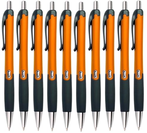 Akyandoo Kugelschreiber 10 Stück Premium Kulli Druckkugelschreiber für einfaches & weiches Schreiben Blauschreibend [Orange-10-Stueck] von Akyandoo