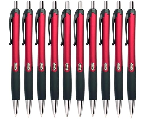 Akyandoo Kugelschreiber 10 Stück Premium Kulli Druckkugelschreiber für einfaches & weiches Schreiben Blauschreibend [Rot-10-Stueck] von Akyandoo