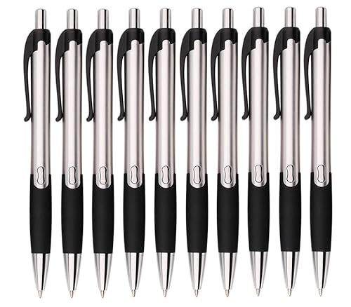 Akyandoo Kugelschreiber 10 Stück Premium Kulli Druckkugelschreiber für einfaches & weiches Schreiben Blauschreibend [Silber-10-Stueck] von Akyandoo