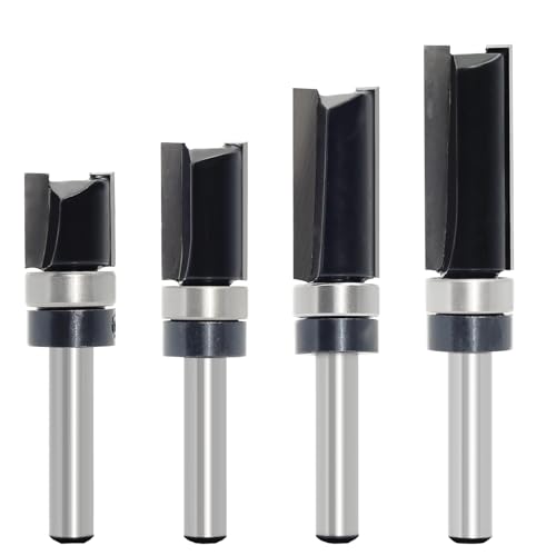 4-teiliges Bündigfräser-Set, 6,35 mm Schaft, gerades Bündig-Trimmmuster-Werkzeug mit oberem Lager, Holzfräser zum Trimmen 4-teiliges Bündigfräser-Set, 6,35 mm Schaft, gerades Bündig-Trimmmuster-Werkzeug mit oberem Lager, Holzfräser zum Trimmen von Akylin