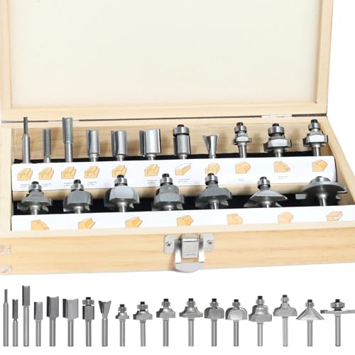 AKYLIN 18-teiliges Fräser-Set mit 6-mm-Schaft, für Oberfräse mit 6 mm Schaft, Fräser mit Aufbewahrungsbox aus Holz, für verschiedene Holzbearbeitung AKYLIN 18-teiliges Fräser-Set mit 6-mm-Schaft, für Oberfräse mit 6 mm Schaft, Fräser mit Aufbewahrungsbox aus Holz, für verschiedene Holzbearbeitung von Akylin
