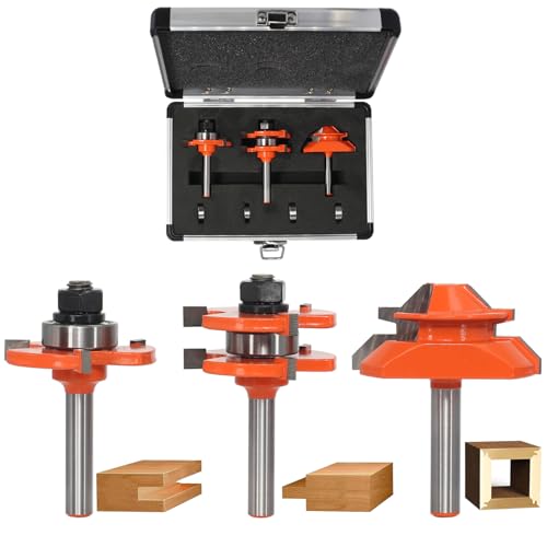 AKYLIN 3tlg 45 Grad Gehrungsfräser Nut und Feder Fräser Set 8mm Schaft,Scheibennutfräser mit 4 Lager,Holzfräser Wolframkarbid Hartmetall Fräser für die Holzbearbeitung von Akylin