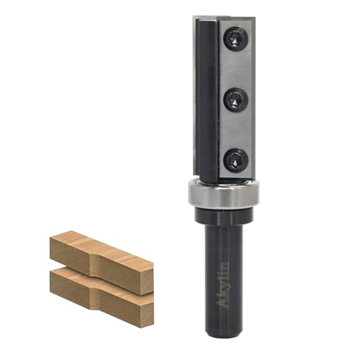 AKYLIN Wendeplatten Bündigfräser 12mm Schaft，4-seitigen Austauschbare Hartmetall Klinge，Bündigfräser Oberfräse mit Kugellager Holzfräser für Kantenbearbeitung von Akylin