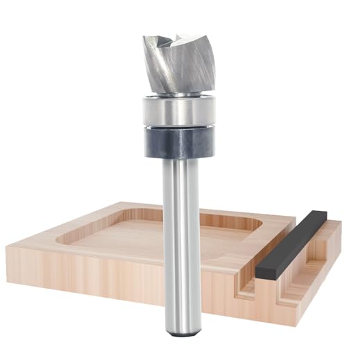 Vollhartmetall-Spiralfräser-Bits, 3 Rillen, nach unten geschnittener Fräs- und Musterfräser, oberes Lager-Vorlager-Fräser-Bit für Holzbündiges Trimmen, Stemmen (1/4-Zoll-Schaft, 1/2 x 3/8 Zoll) von Akylin