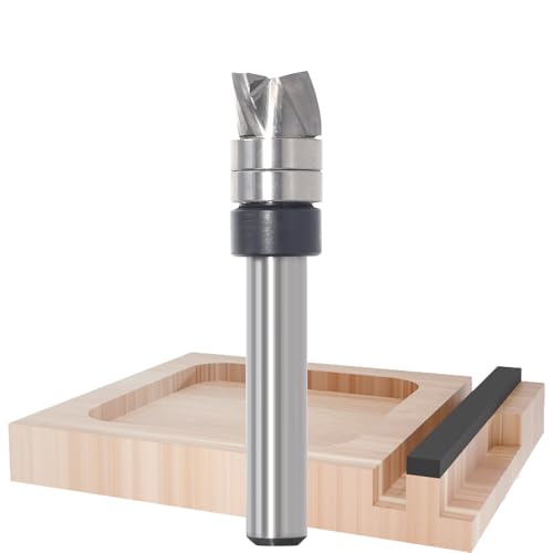 Vollhartmetall-Spiralfräser-Bits, 3 Rillen, nach unten geschnittener Fräs- und Musterfräser, oberes Lager-Vorlager-Fräser-Bit für Holzbündiges Trimmen, Stemmen (1/4-Zoll-Schaft, 3/8 x 1/4 Zoll) von Akylin