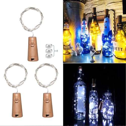 Akynite LED Flaschenlicht Kaltweiß mit Korken, 20 LEDs 2M Lichterkette Wasserdicht, Korken Lichterkette Kaltweiss für Flaschen Deko, für Weihnachten Tischdekoration Hochzeitstisch, 3er-set von Akynite