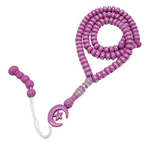 Islam Tasbih 99 Perlen AMN-464 Muslimisches Gebet Dhikr Misbaha bunter Rosenkranz mit Mond Stern verzierte Quaste Eid Ramadan Geschenk (Rosa) von Al-Ameen Muslim Gift