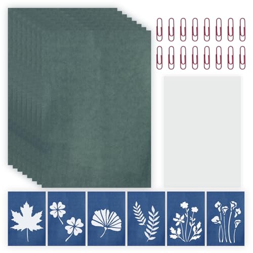 32 Blatt A5 Cyanotype Druckpapier Sonne Kunst Zeichnung Kit mit Acrylplatte 16 Bunte Clips Hochempfindliches Solardruckpapier für Kinder Erwachsene Kunst Handwerk DIY Projekt von AlGuirnex