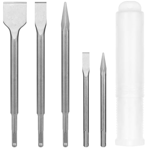 5-teiliges SDS-Bohrer-Meißel-Set, 3 Flach- und 2-Punkt-Meißel für Beton, Ziegel, Stein, Fliesen und Mauerwerk, robuste Bohrer für SDS-Hammer von AlGuirnex