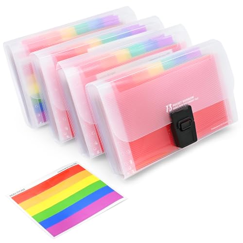 A6 Mini-Akkordeon-Aktenordner, 13 Taschen, tragbare Dokumentenmappe mit regenbogenfarbenen Reitern, wasserdichter PP-Kunststoff für Quittungen, Tickets und Karten, 18 x 10,5 x 3 cm, 4 Stück A6 Mini-Akkordeon-Aktenordner, 13 Taschen, tragbare Dokumentenmappe mit regenbogenfarbenen Reitern, wasserdichter PP-Kunststoff für Quittungen, Tickets und Karten, 18 x 10,5 x 3 cm, 4 Stück von AlGuirnex