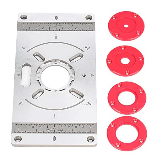 235 x 120 x 8 mm Trimmmaschine Flip Board, Universal Router Table Insert Aluminum Alloy Plate, Multifunktionale Woodworking Benches Router Trimmer Models Engraving Machine with 4 Rings Flip Board von Alacritua