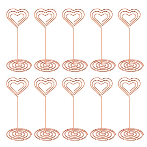 Aladeno 10 Stück Tischnummernhalter, Tischkartenhalter, Fotohalter, Tischnummernständer, geschichteter Herz-Stil, stabiler Tischkartenhalter aus Metall für Hochzeit, Party, Büro (Roségold) von Aladeno