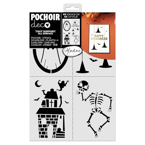 Aladine - 4 Halloween-Schablonen, 10 x 15 cm – Formen Hüte & Fledermaus – für Malerei, Airbrush, Scrapbooking – Deko Zeichnen – 81279 Aladine - 4 Halloween-Schablonen, 10 x 15 cm – Formen Hüte & Fledermaus – für Malerei, Airbrush, Scrapbooking – Deko Zeichnen – 81279 von Aladine