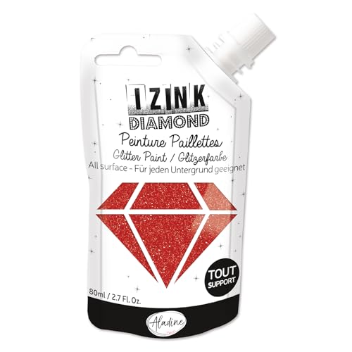 Aladine – Izink Diamond – Glitterfarbe – Ultra konzentriert mit Pailletten – Dekoration für jeden Untergrund – DIY und kreative Freizeit Trinkflasche weich 80 ml – Rot von Aladine