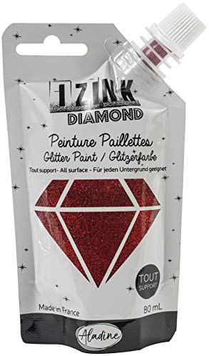 Aladine – Izink Diamond – Glitterfarbe – Ultra konzentriert mit Pailletten – Dekoration für jeden Untergrund – DIY und kreative Freizeit Trinkflasche weich 80 ml – Rot von Aladine