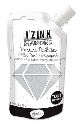 Aladine – Izink Diamond – Glitterfarbe – Ultra konzentriert mit Pailletten – Dekoration für jeden Untergrund – DIY und kreative Freizeit Trinkflasche weich 80 ml – Silber von Aladine