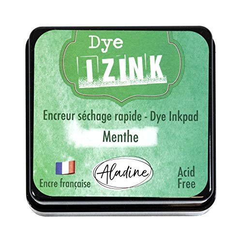 Aladine – Stempelkissen Izink Dye Minze – schnell trocknendes Stempelkissen für Stempel und Schablonen – Scrapbooking und kreative Karten – französische Tinte – Größe M – 5 x 5 cm – Farbe Minzgrün von Aladine