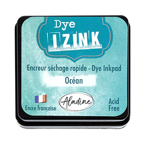 Aladine - Stempelkissen Izink Dye Ocean – schnelltrocknendes Stempelkissen für Stempel und Schablonen – Scrapbooking und kreative Karten – französische Tinte – Größe M – 5 x 5 cm – Farbe Ocean Türkis von Aladine