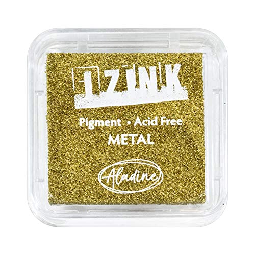 Aladine – Stempelkissen Izink Pigment Metall Gold – Stempelkissen goldfarben langsam trocknend – Scrapbooking, Embossing und kreative Karten – Größe M – 5 x 5 cm – Farbe Metallic Gold von Aladine