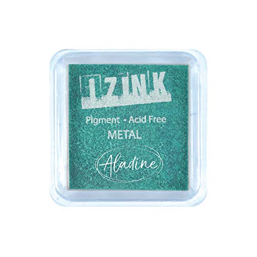 Aladine – Stempelkissen Izink Pigment Metall Grün – Stempelkissen metallic schnelltrocknend – Scrapbooking, Embossing und kreative Carterie – Größe M – 5 x 5 cm – Farbe Metallic Grün von Aladine