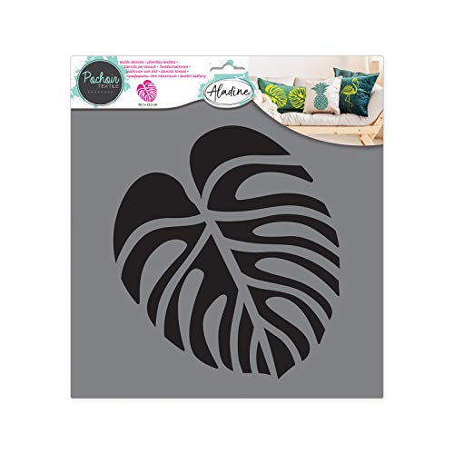Aladine - Textil-Schablone tropisches Blatt – Dekoration auf Stoff – zum Personalisieren von Leinwänden, T-Shirts, Tote Bags – waschbar – 28 x 28 cm – großes Motiv von Aladine