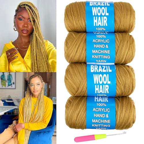 Alaleibaby Brasilianische Wolle, Acrylgarn für afrikanisches Häkelhaar, Jumbo-Zöpfe, senegalesisches Stricken, Zöpfe, Kunstlocs, Spiral-Korkenzieher, Twist-Wraps, 70 g/Rolle, 4 Rollen Alaleibaby Brasilianische Wolle, Acrylgarn für afrikanisches Häkelhaar, Jumbo-Zöpfe, senegalesisches Stricken, Zöpfe, Kunstlocs, Spiral-Korkenzieher, Twist-Wraps, 70 g/Rolle, 4 Rollen von Alaleibaby