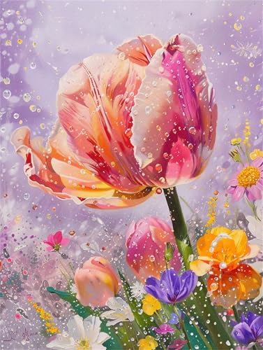 Alaoan Diamond Painting 45x60cm Tulpe Diamond Painting Erwachsene Round Full Drill Diamant Kristall Strass Kreuzstich Painting Bilder Malen nach Zahlen Home Deko Gift von Alaoan