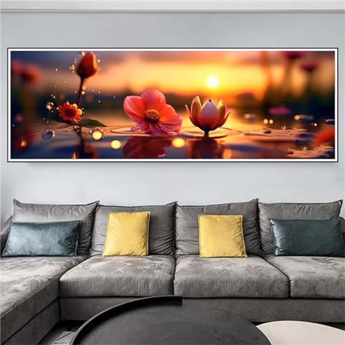 Diamond Painting xxl Blume Diamant Painting Bilder Erwachsene DIY Sonnenuntergang Diamond Painting Set Stickerei Arts Craft Wohnzimmer Schlafzimmer Wanddekoration Geschenke für Frauen 60x180cm I-544 von Alaoan