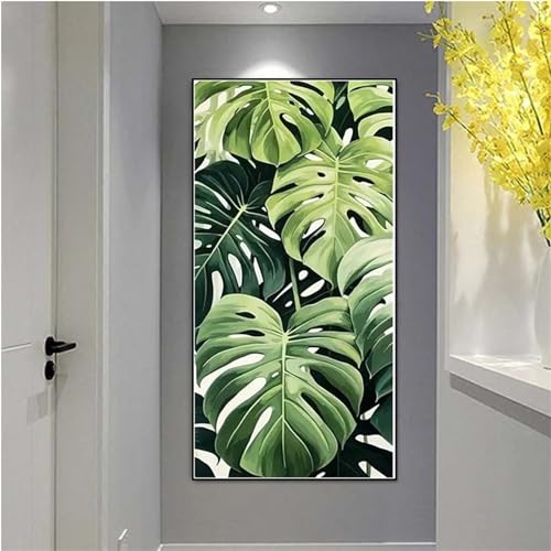 Grünes Blatt Diamond Painting Erwachsene Groß, 5D Diamond Painting set, Diamond Painting Kinder, DIY Full Drill Diamond Dots Crystal Gem Art Stickerei Kreuzstich für Home Wall Decor Geschenke 40x80cm von Alaoan