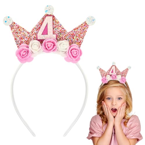 Alaoo 4 Jahr Geburtstagskrone, Geburtstag Krone Mädchen Geburtstag Stirnbandmit Glitzer Zahlen und Rose Blumen, Perfekt für Kindergeburtstagsfeiern und Partys Alaoo 4 Jahr Geburtstagskrone, Geburtstag Krone Mädchen Geburtstag Stirnbandmit Glitzer Zahlen und Rose Blumen, Perfekt für Kindergeburtstagsfeiern und Partys von Alaoo