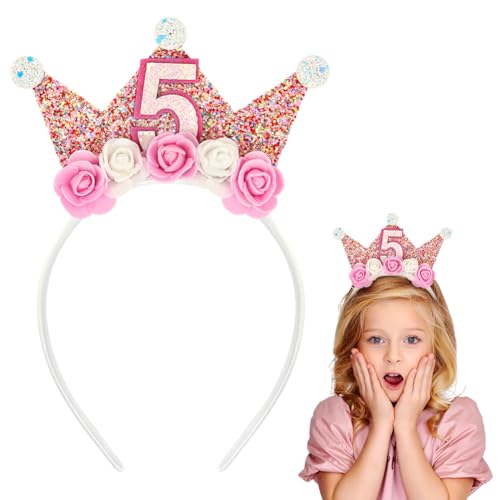 Alaoo 5 Jahr Geburtstagskrone, Geburtstag Krone Mädchen Geburtstag Stirnbandmit Glitzer Zahlen und Rose Blumen, Perfekt für Kindergeburtstagsfeiern und Partys Alaoo 5 Jahr Geburtstagskrone, Geburtstag Krone Mädchen Geburtstag Stirnbandmit Glitzer Zahlen und Rose Blumen, Perfekt für Kindergeburtstagsfeiern und Partys von Alaoo