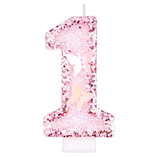 Alaoo Geburtstagskerzen Zahlen 1, Rosa Schmetterling Zahl Kerzen für Kuchen, 3D Schmetterling Geburtstagskerzen, Toppers für Mädchen, Geburtstagsdekorationen, Partyzubehör Alaoo Geburtstagskerzen Zahlen 1, Rosa Schmetterling Zahl Kerzen für Kuchen, 3D Schmetterling Geburtstagskerzen, Toppers für Mädchen, Geburtstagsdekorationen, Partyzubehör von Alaoo