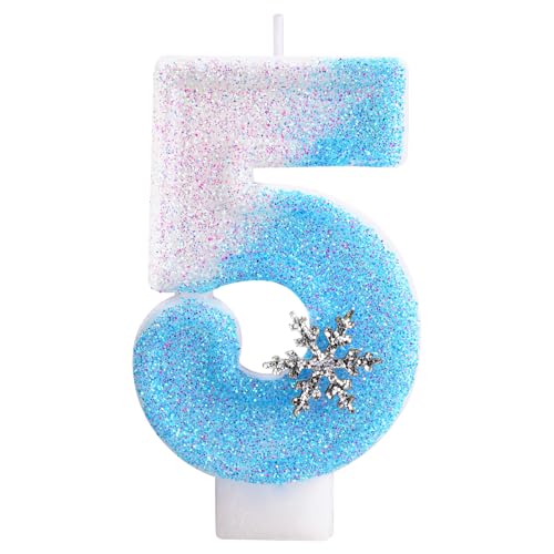 Alaoo Geburtstagskerzen Zahlen 5, glitzernde Zahlenkerze Geburtstag, 3D Blue White mit Schneeflocke Geburtstagskerzen, Kuchen Topper Dekoration Kuchendeko Geburtstag, Partyzubehör Alaoo Geburtstagskerzen Zahlen 5, glitzernde Zahlenkerze Geburtstag, 3D Blue White mit Schneeflocke Geburtstagskerzen, Kuchen Topper Dekoration Kuchendeko Geburtstag, Partyzubehör von Alaoo