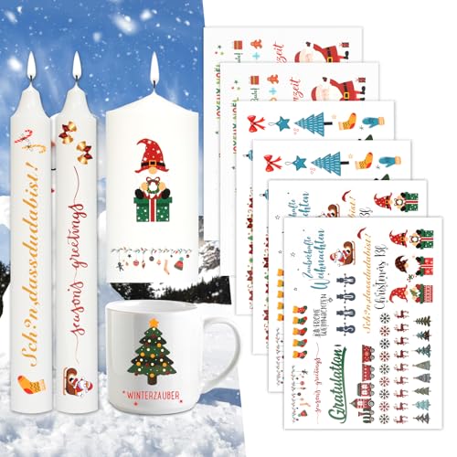 Alaoo Kerzentattoos Weihnachten, 6 Stück Aufkleber Weihnachten (200+ Muster), DIY asserschiebefolie Kerzen, Kerzenaufkleber Weihnachts Sticker, Kerzen Dekorieren, Ostern,Geburtstagskerze(A) von Alaoo